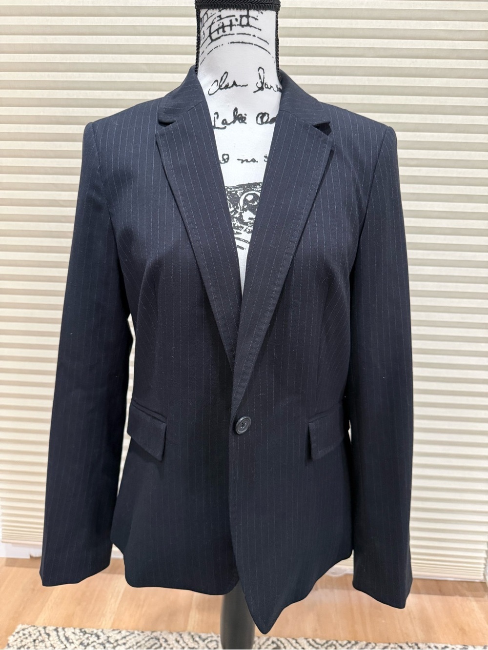Banana Republic Black Pinstripe Single-Button Blazer